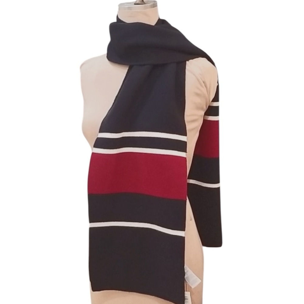 Banana Republic Merino Wool Chunky Knit Heavyweight Scarf Navy Red White Stripe